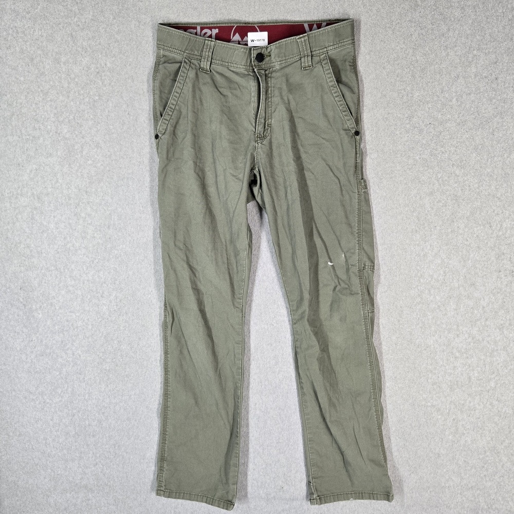 Wrangler Men Pants 29X30 Green Chino Frontier Utility 28" Inseam Logo Stretch